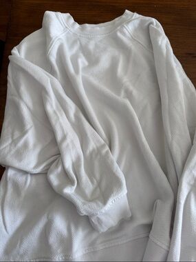 aerie White Waffle-Knit Pullover Crewneck Sweatshirt